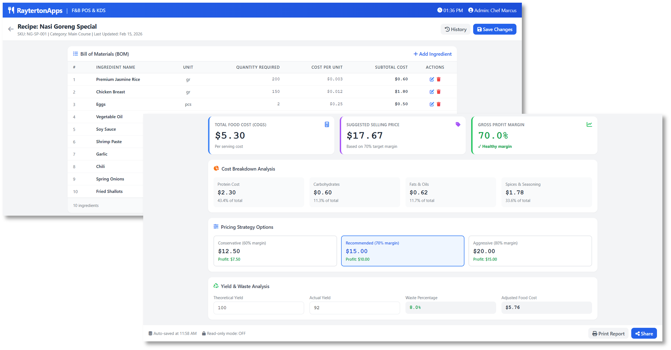 Recipe Engineering and Inventory Control