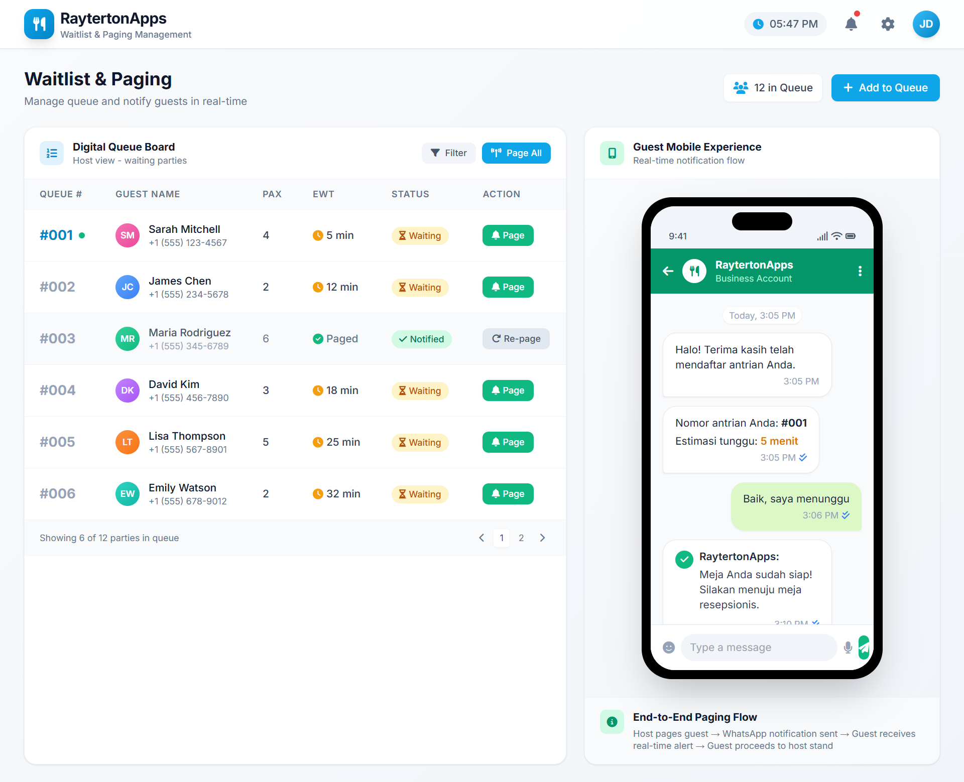 Waitlist and Paging Management